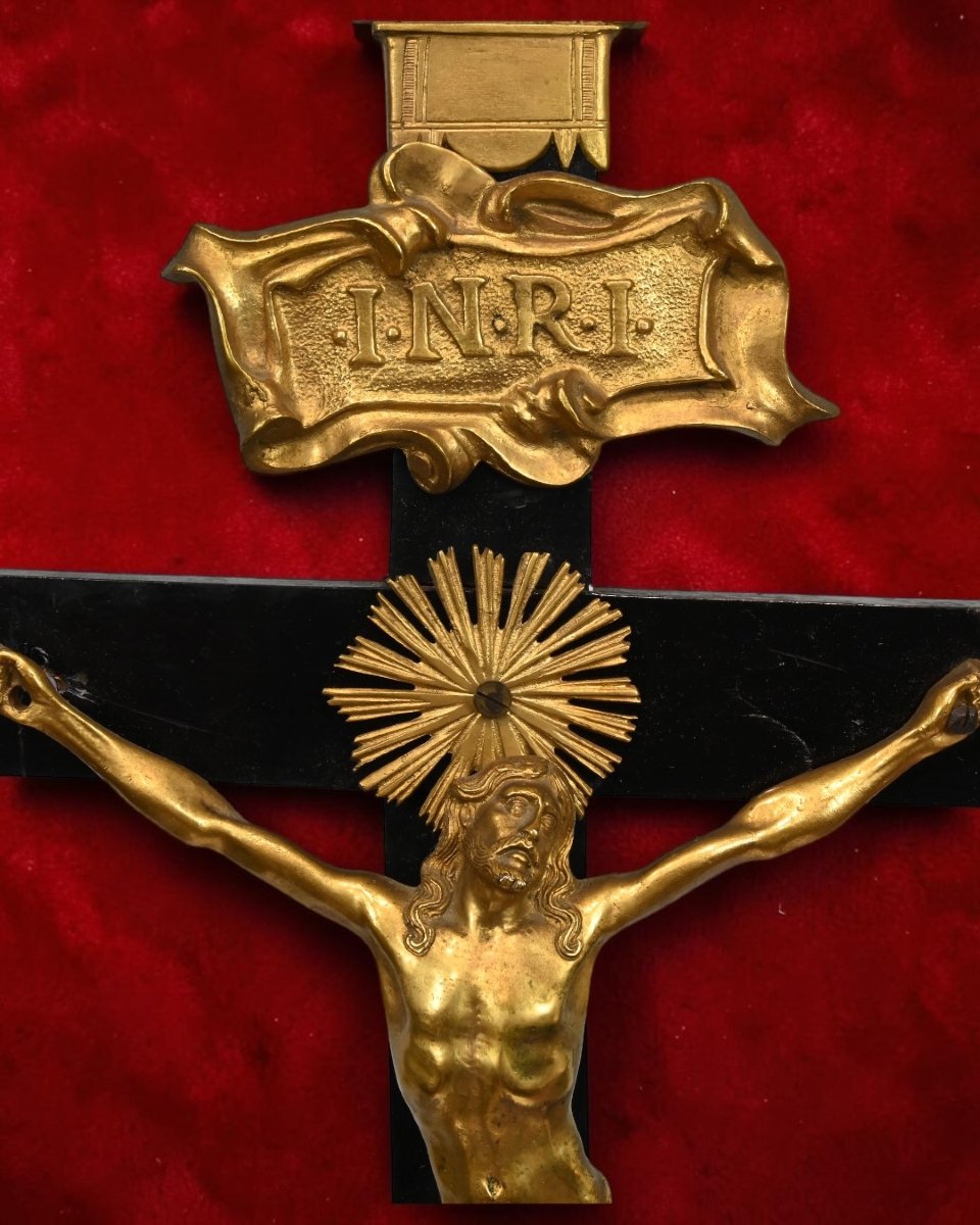 Wooden And Gilded Bronze Crucifix - Italy, 18th Century  -photo-3